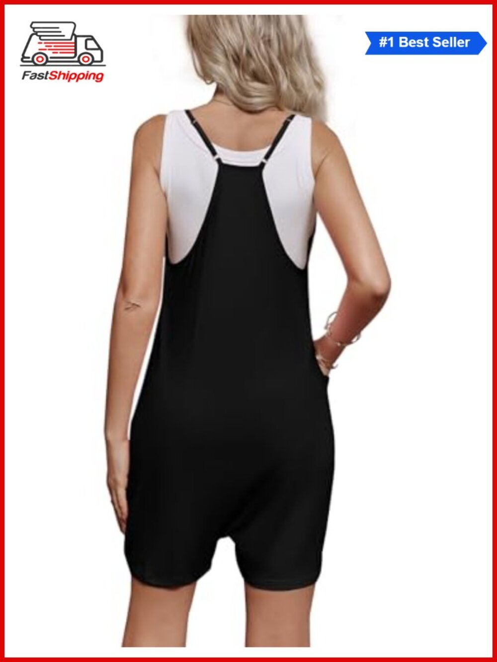 ✨ Maternity Sleeveless Romper Shorts Jumpsuit with Pockets - Picture 4 of 6